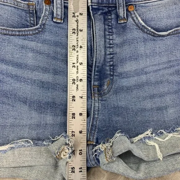 Madewell Womans 24 Denim Jean Shorts Blue Stovepipe Cuffed Fray Light Wash - Picture 7 of 14